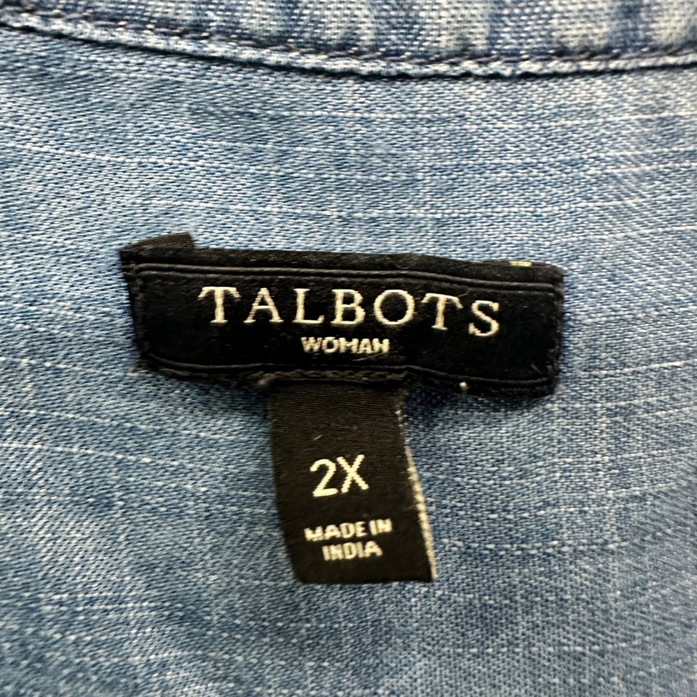 Talbots Blouse Top Sleeveless‎ Denim Chambray Lyocell Ruffle Neck Tank Casual - Picture 3 of 10